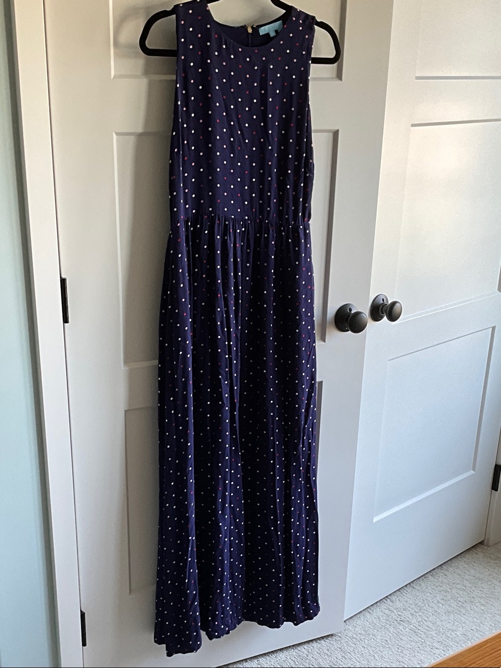 Draper James Navy Maxi Dress with Pink and White Polka Dots